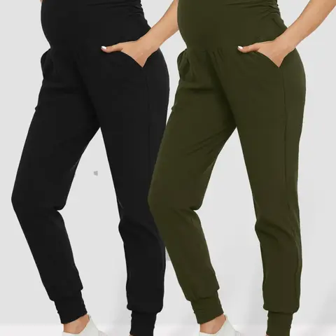 Two-Piece High-Waist Stretchy Comfortable Pregnancy Maternity Clothing Casual Pants, Side Ruched Belly Support with Pockets, Fall & Winter Workout, Maternity Wear, Pregnancy Clothes #GLOBAL PICKS