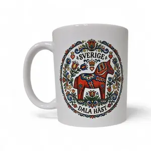 Mug: "Sverige Dala Hast" Sweden Dala Horse with Colorful Folk-Art 11oz Mug