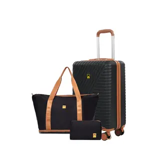 3 Piece Carry on Luggage Sets, Hardside Suitcase Set with Double Spinner Wheels, Expandable Travel Bag and Toiletry Bag, Black