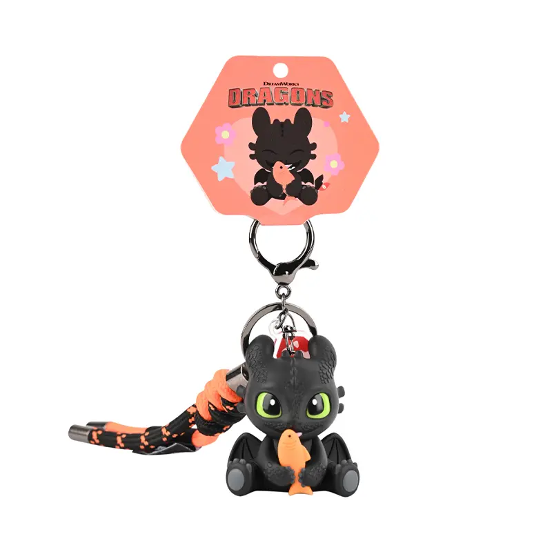 Miniso How to Train Your Dragon Keychain, Casual PVC Bag Charm with a 3D Toothless Figure, Pocket Size Collectible with Woven Lanyard & Backpack Clip, Cute Character Header Card