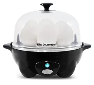 Elite Gourmet EGC-007B# Rapid Egg Cooker, 7 Easy-To-Peel, Hard, Medium, Soft Boiled Eggs, Poacher, Omelet Maker, Auto Shut-Off, Alarm, 16-Recipe Booklet, Black