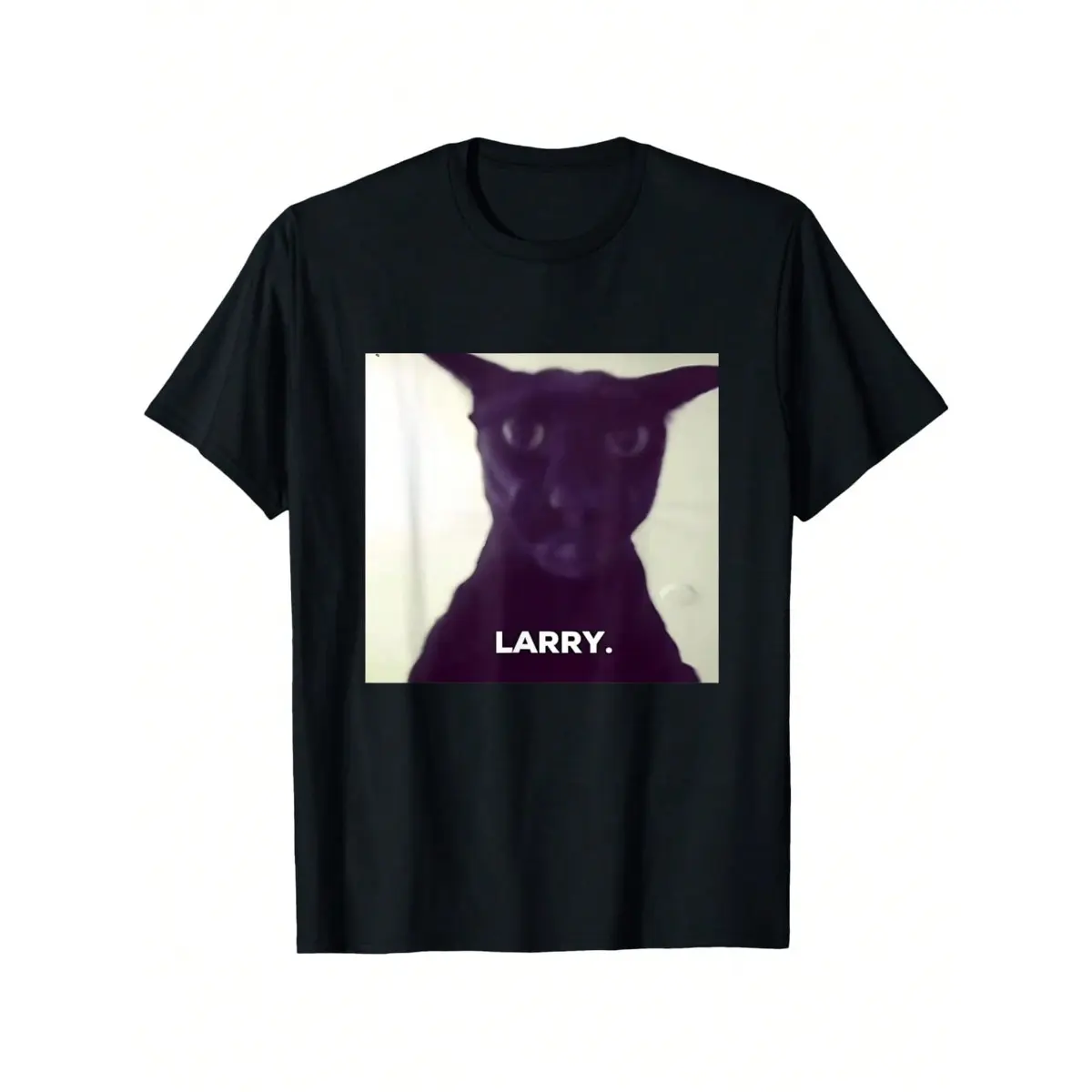 Funny Larry The Cat Meme Menswear T-Shirt, 100% Cotton Round Neck Casual Short Sleeve Top, Black With White Animal Print, Unisex Sports Clothes, Perfect Gift, Everyday Wear, Mens Tops
