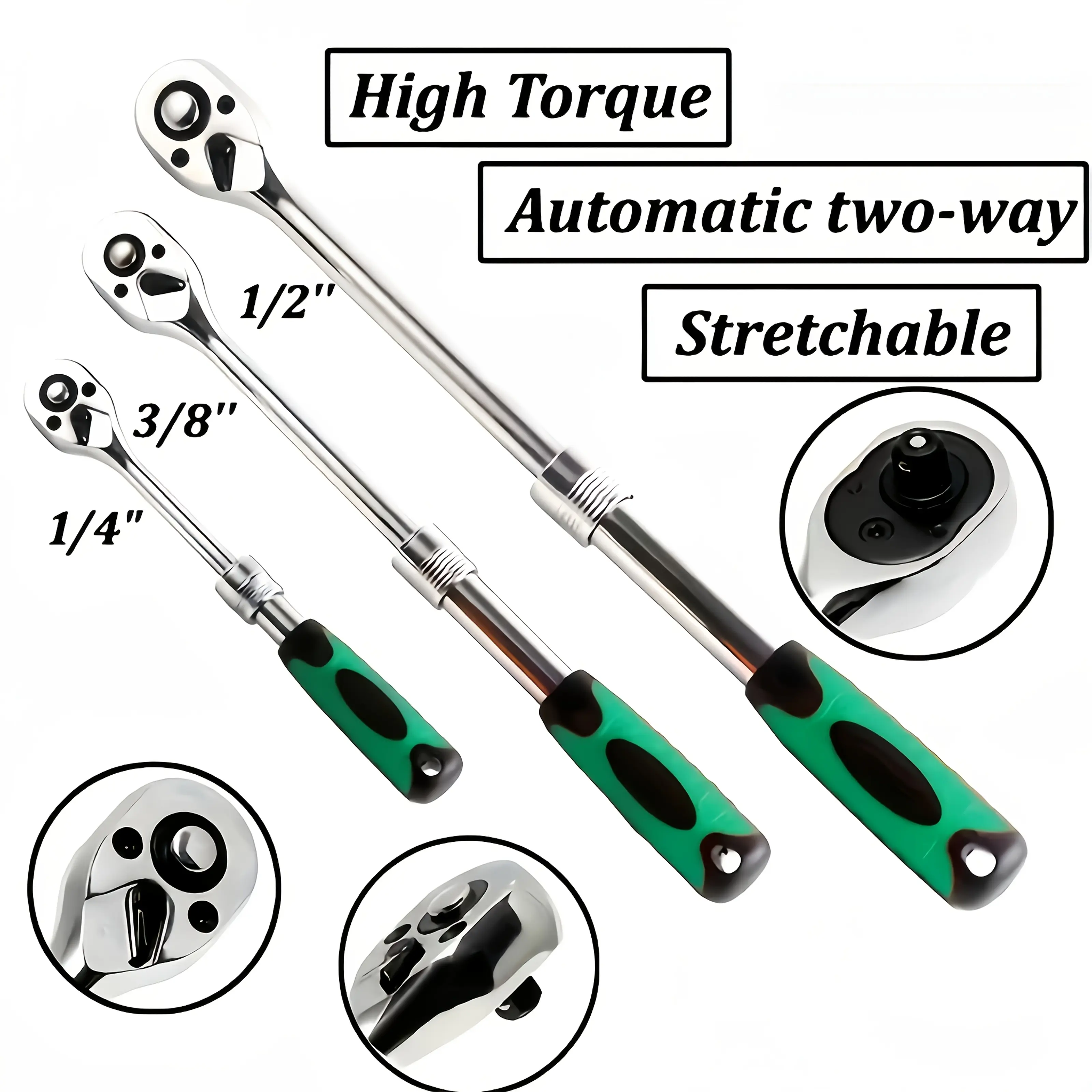 NANWEI Extendable Ratchet Wrench Set, 1/4" 3/8" 1/2" Drive 72-Tooth Quick-release Retractable Socket Wrench Reversible Gift for Men Mechanic Hand Tools