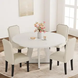 Garvee Round Dining Table Set, 47-Inch Large Wooden Top and Legs, Suitable for 4 to 6 People, Farmhouse Style, Stable Crossed Legs, Ideal for Kitchen or Living Room, Available in Gray, White, and Burlywood