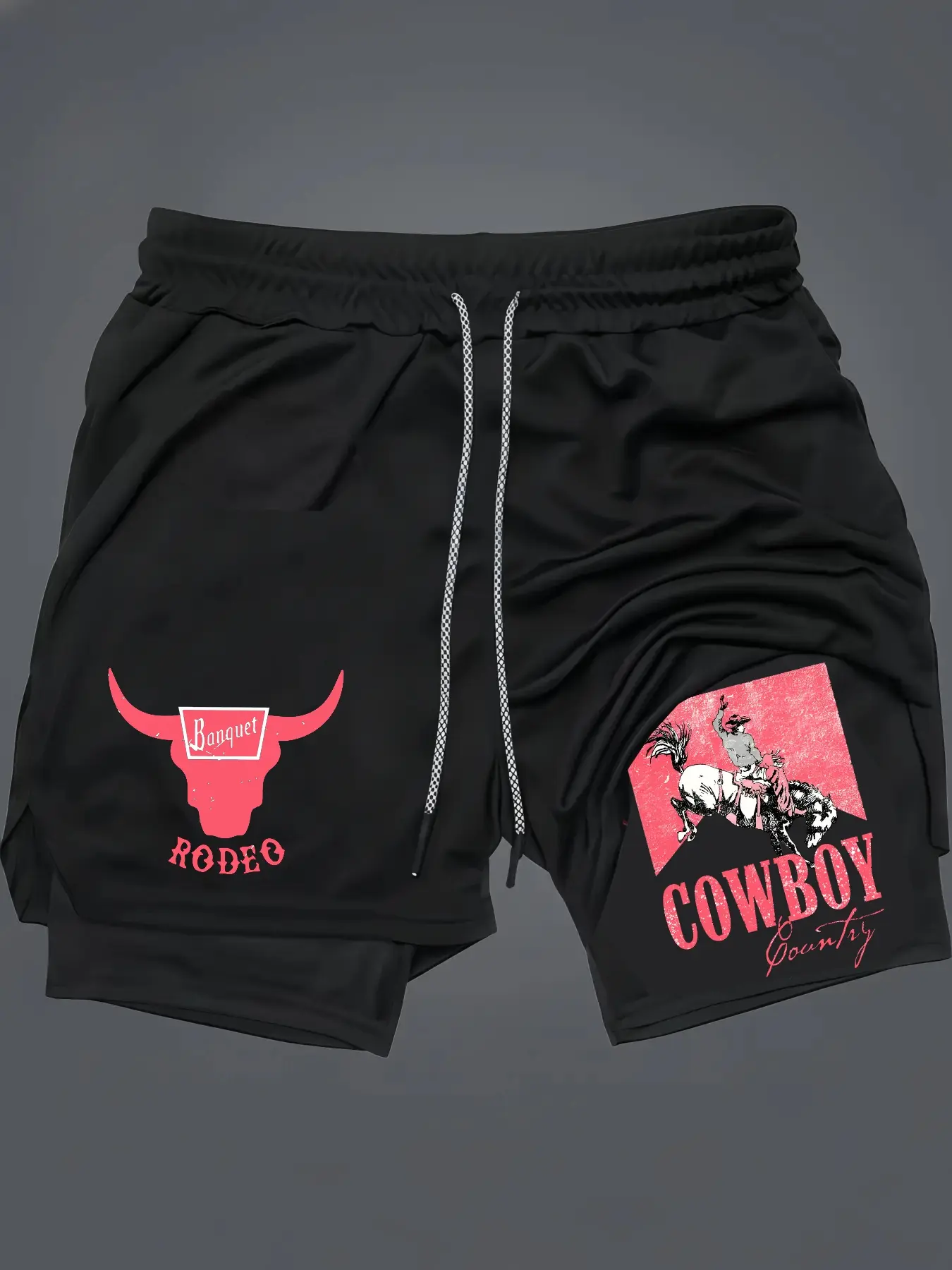 Men's Cowboy Shorts, Cross & Letter Print Design, 2-In-1 Drawstring Waist, Loose Fit, Short Pants for All Seasons, Anime Graphic Gift