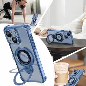 Four Corners Drop Resistant Transparent Magnetic Bracket Phone Case for 16 15 14 13 12 11 Plus Pro Max