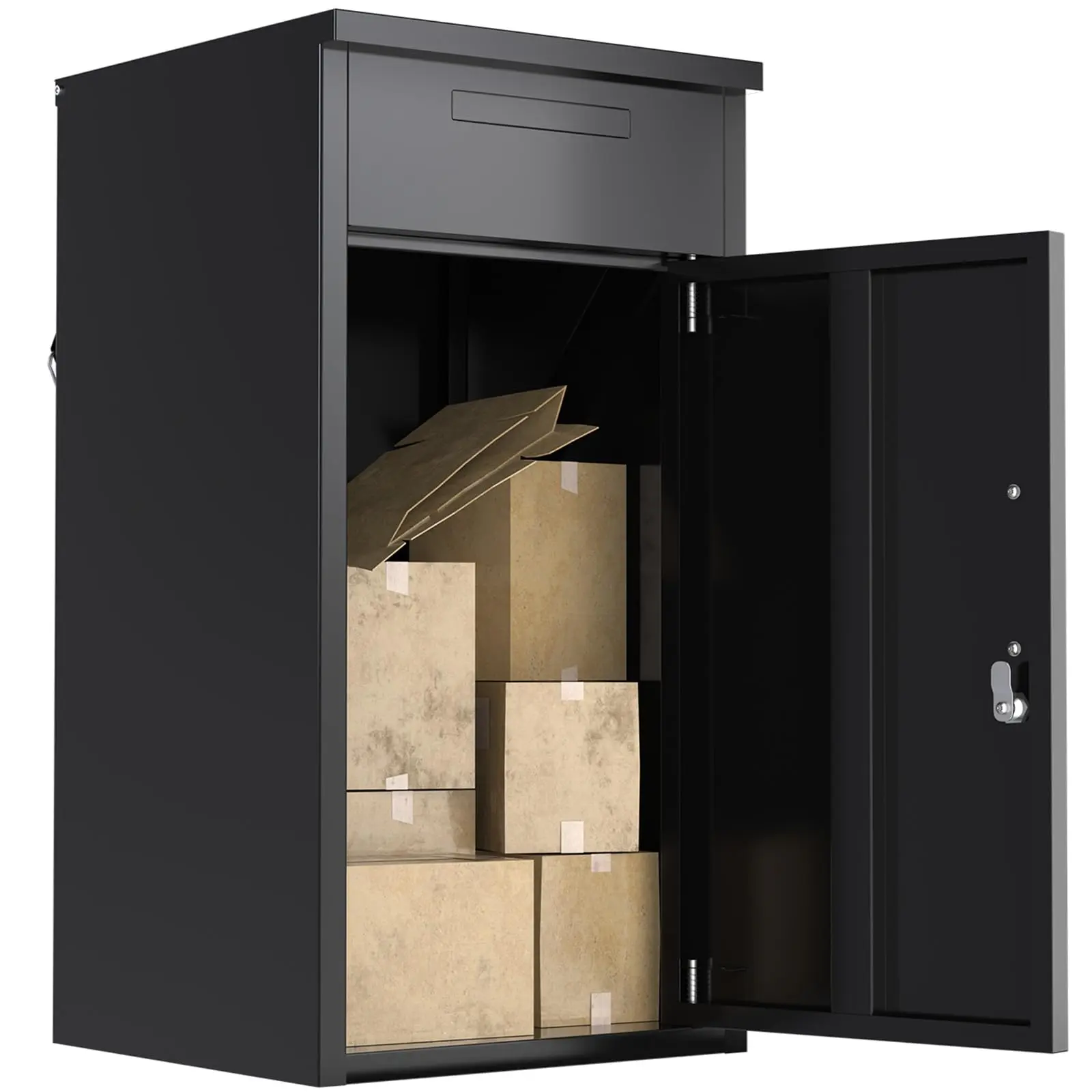 Package Delivery Box for Outside,Lockable Anti-Theft Parcel Drop Box with Mailbox Waterproof Weather Resistant Full Metal Frame for Porch Fence Curbside (Black)