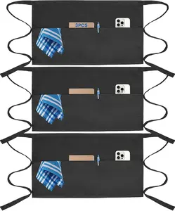 3 Pcs Server Apron with 3 Pockets, aprons for women with pockets, waterproof apron with waitress apron, aprons for men black apron Plus Size Workuniform