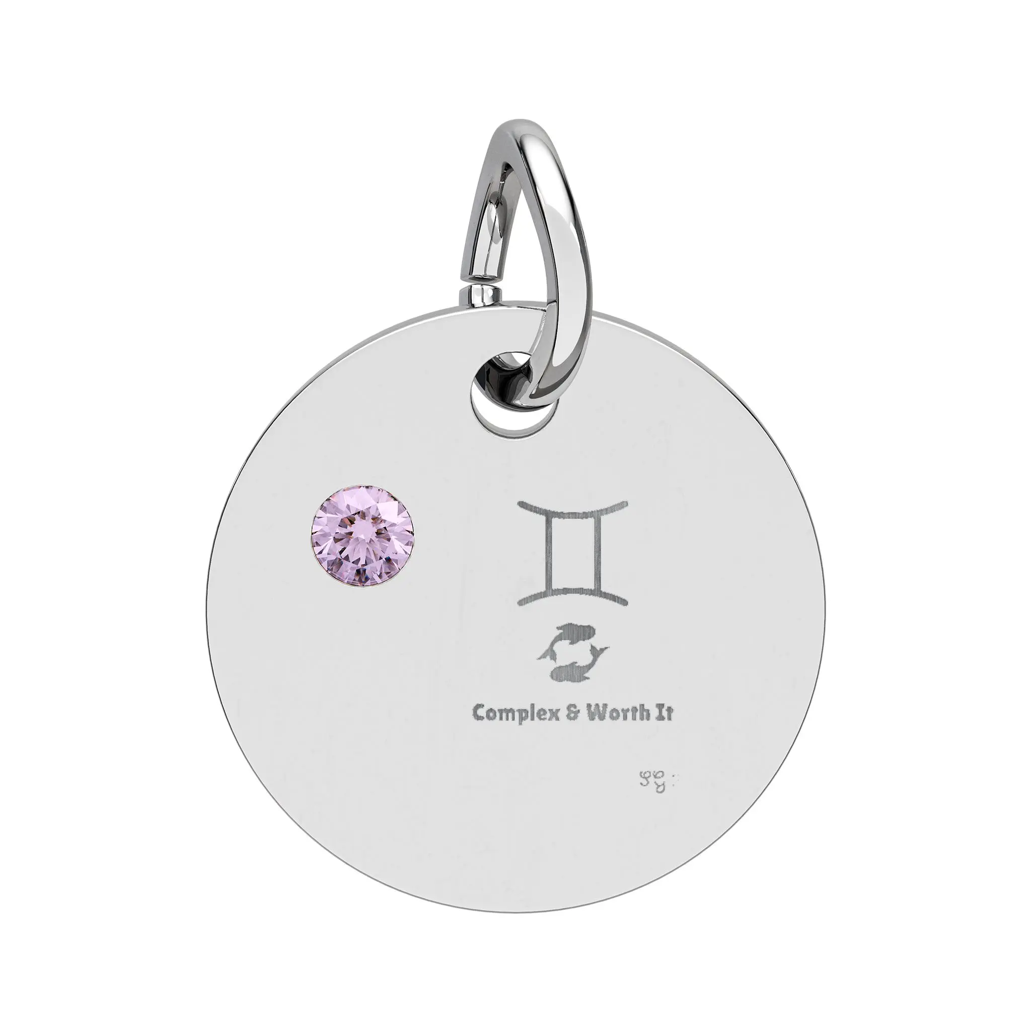 Gemini Alexandrite Birthstone Zodiac Circle Charm, Engravable Birthstone Pendant | Gemini