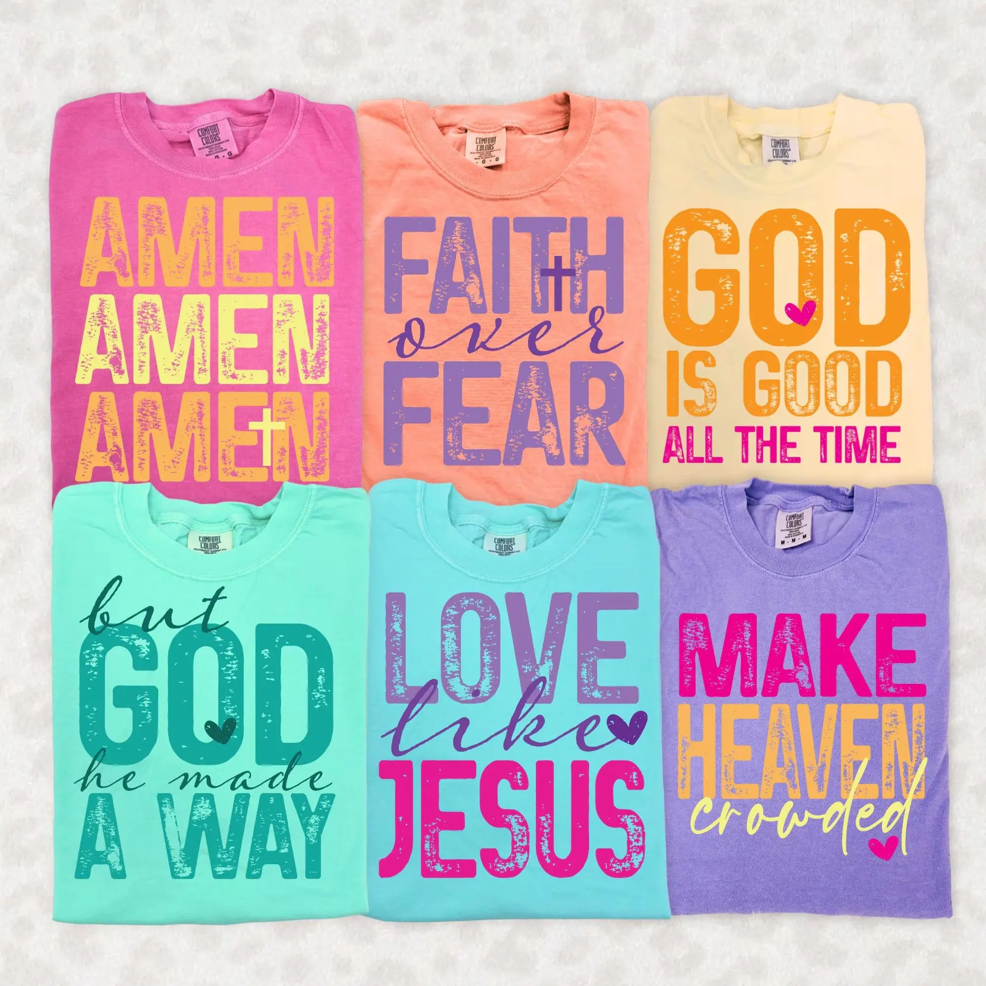 Christian Bundle Comfort Color T-shirt, Jesus Bible Verse Tee, Amen, God Is Good, Faith Over Fear, Make Heaven Crowded