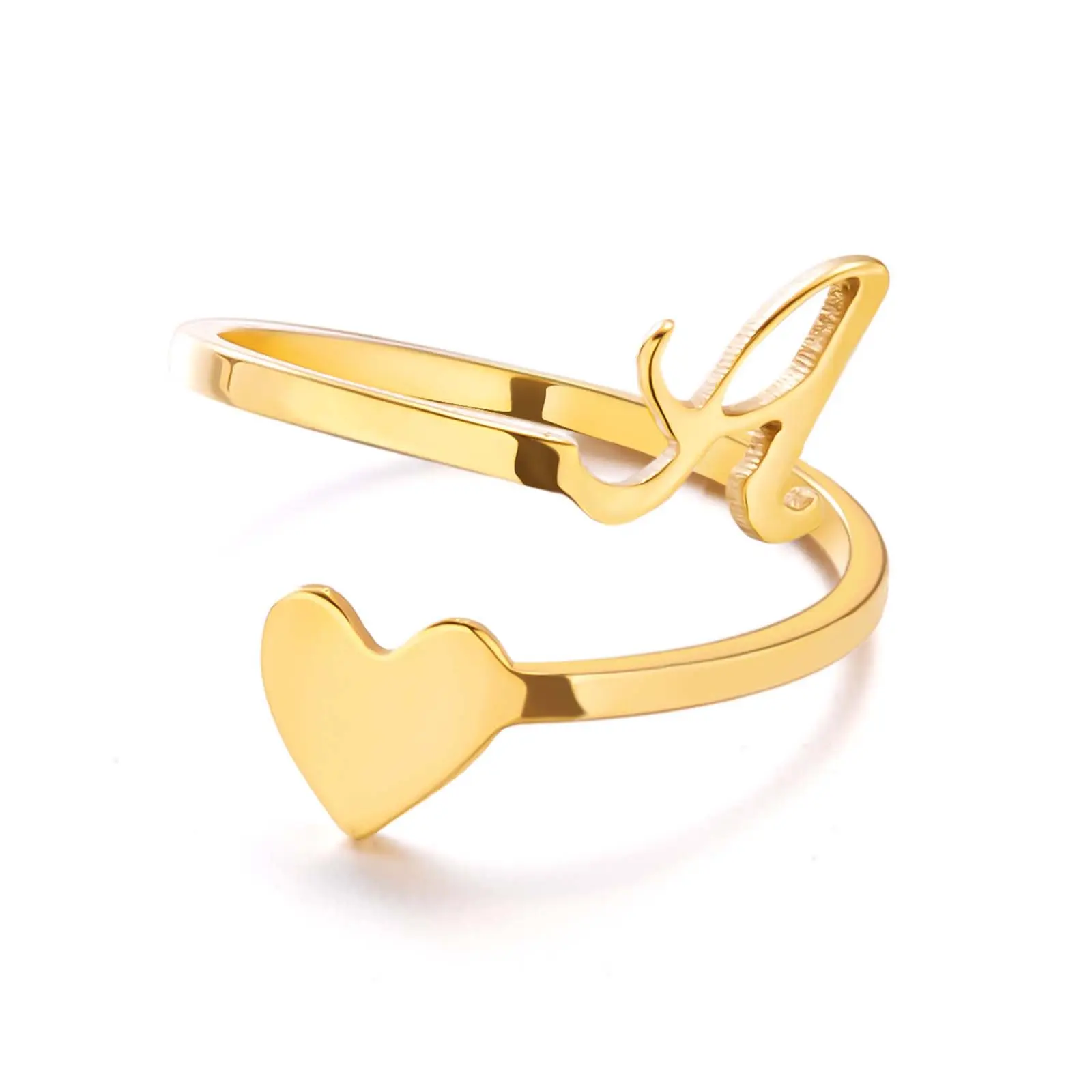 Springtok Y2K stainless steel love 26 letter ring women's open adjustable glossy jewelry holiday birthday gift