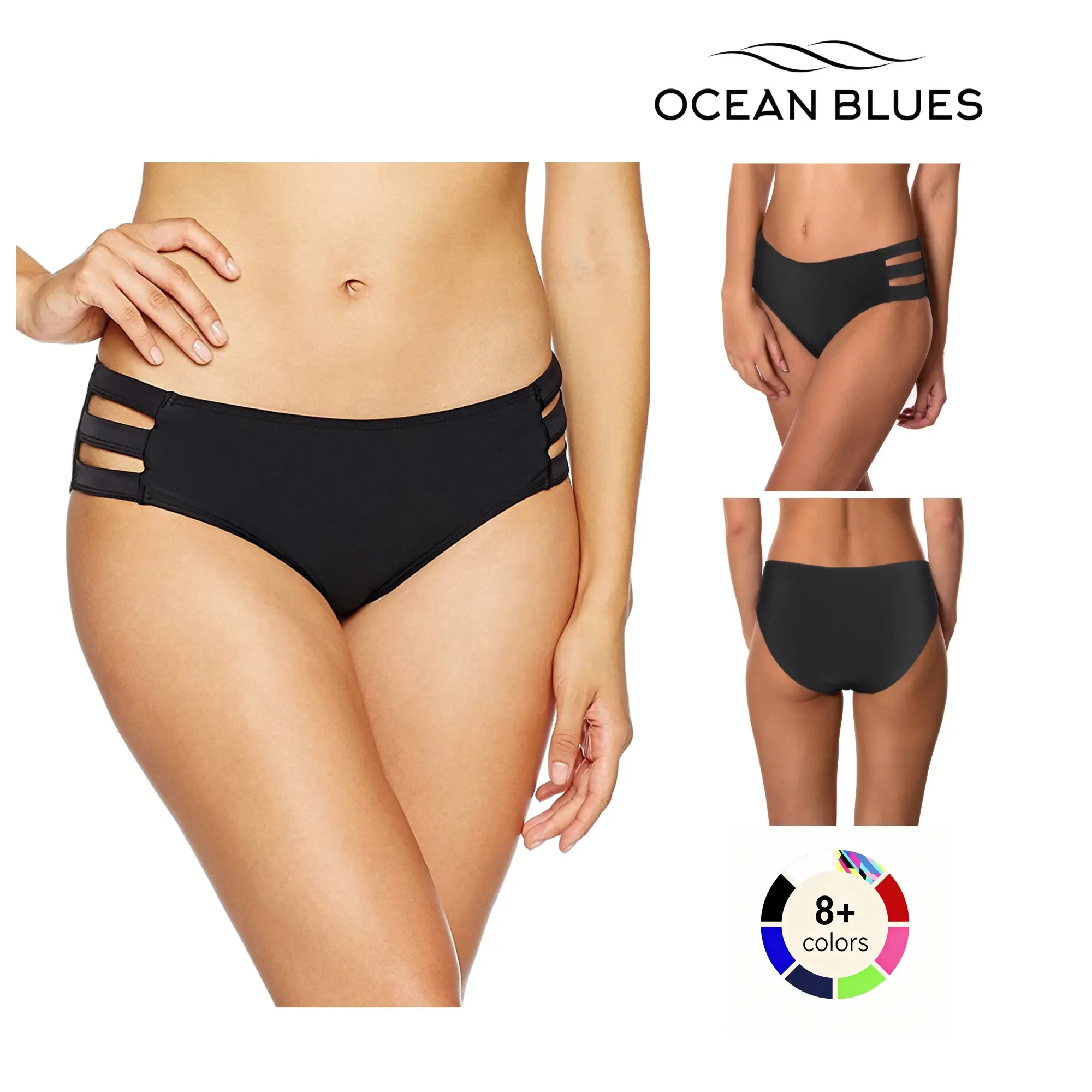 Women's Ocean Blues Strappy Full-Coverage Swim Briefs - All Size Swim, Quick Dry Bikini Bottom Beachwear for Sports & Outdoor Use