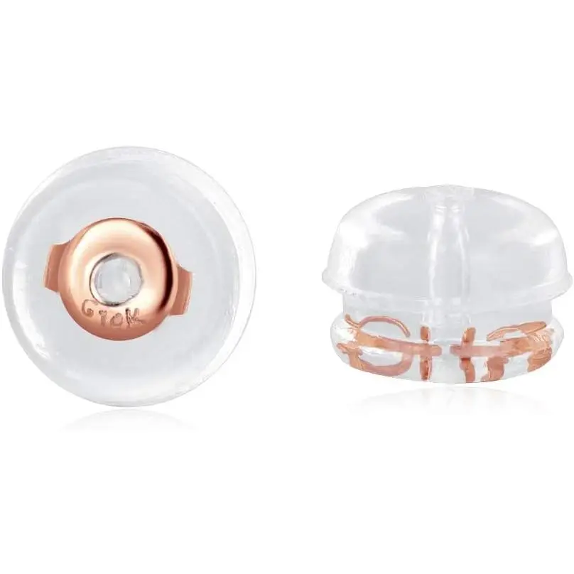 Earring Backs Replacement | Comfortable Rubber Earring Backings for Stud | Plastic Soft Flat Earing Backs Secure Safety Locking (1 Pair 14K Rose )