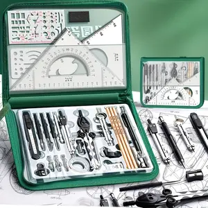 Advanced Drawing Tool Kit - Precision geometric drawing kit for students and engineers - Multi-functional measuring instrument kit for educational and architectural sketching - stainless steel tools Engraved Tape Measure Hard Plastic Box