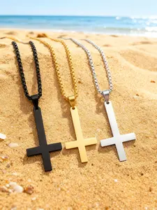 Men's Titanium Steel Inverted Cross Pendant Necklace, Punk Gothic Evil Demon Symbol Jewelry, Alternative Power Accessory