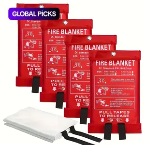 Fire Blanket, Fireproof Blanket, 4 Counts Heat-resistant Fiberglass Fire Blanket with Pull Tabs, Reusable Fire Safety Equipment for Kitchen, Home, School, Office #GLOBAL PICKS