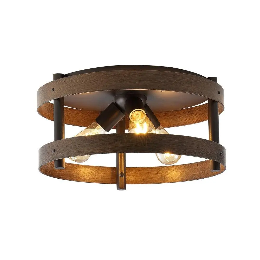 JONATHAN Y Cooper Dimmable Barn-Style Modern Farmhouse Industrial LED Flush Mount Ceiling Light - Iron Metal Frame, Warm Lighting, Indoor Decorative Light for Living Room, Bedroom (with LED Bulbs)