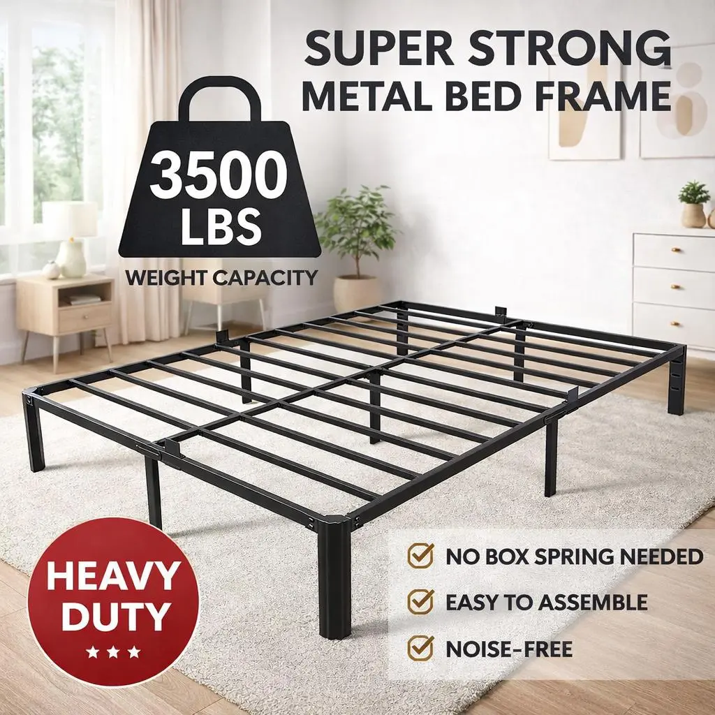 Bed Frame，Heavy Duty Metal Platform Bed Frames with Storage Space, 14 Inches, Sturdy Steel Slat Support, No Box Spring Needed，Easy to install queen bed frame Bedroom Bedframe