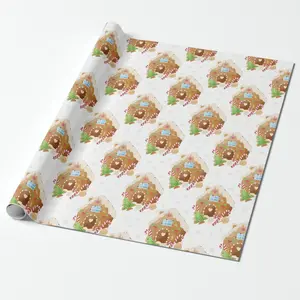 Cute Gingerbread House Christmas Wrapping Paper, Vintage Preppy Christmas Wrap Roll, Navy Red Green Christmas Gift Wrap for Holiday Season, 2025 Perfect Gift Wrap for Friends, Family & Secret Santa