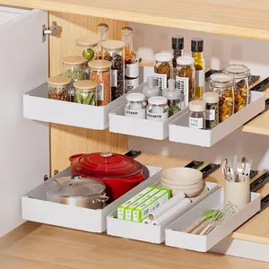 3 Pack 15.7" Deep Pull Out Cabinet Organizer, Slide Out Drawers for Kitchen Bathroom Pantry Cabinets Storage (White)