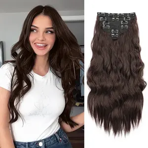 XINRAN Clip in Hair Extensions, 6 PCS Natural & Soft Hair & Blends Well Hair Extensions, Dark Brown Long Wavy Hairpieces Suitable for Daily Wear, Increases Hair Length, Easy to Wear(20inch, 6pcs, Dark Brown)