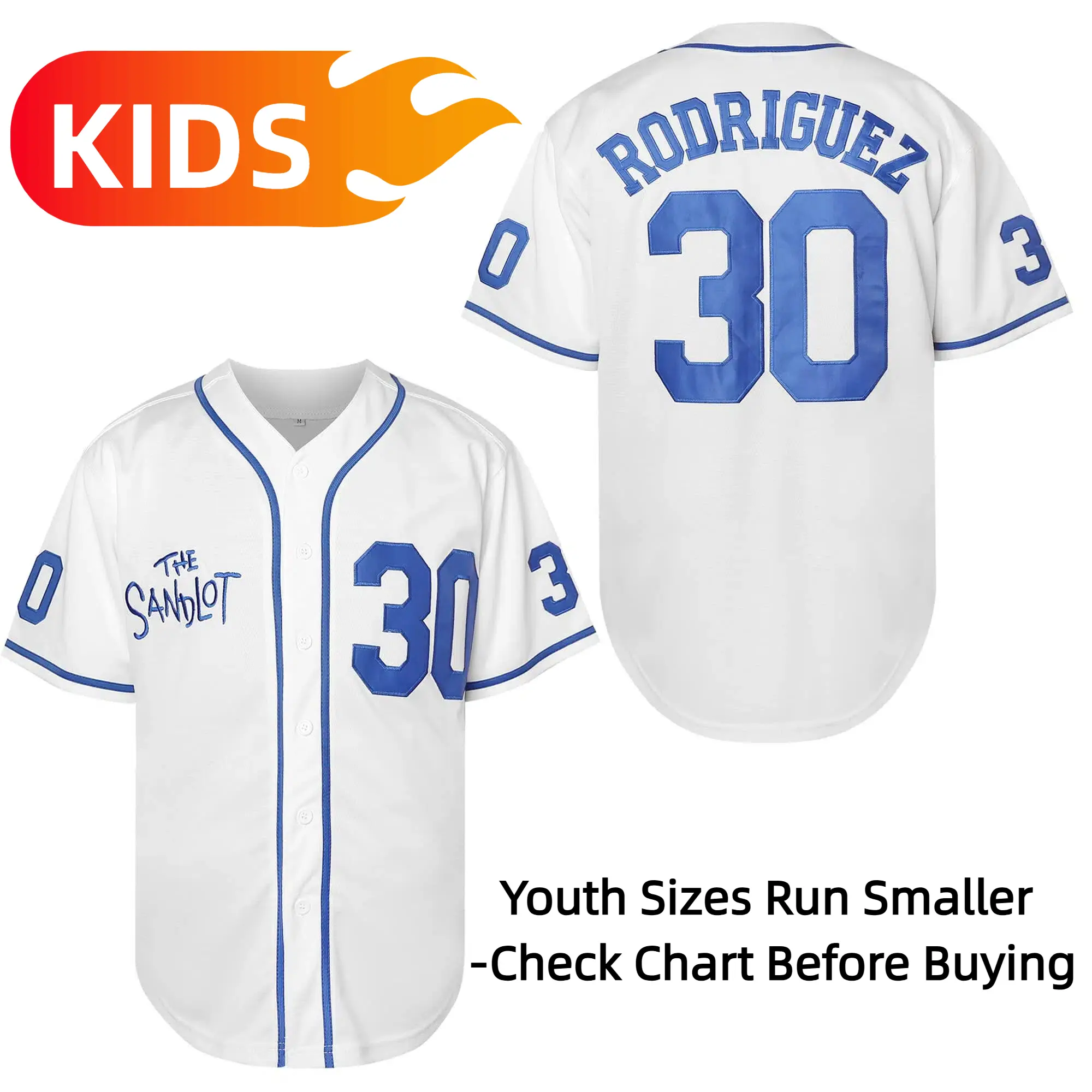 Youth Kids Baseball Jersey#30 Benny The Jet Rodriguez The Sandlot Movie Baseball Jersey, Sports Top Active Top Polyester Breathable Quick Dry Kids Shirt