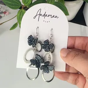 Andaman Butterfly Clay Earrings - Handmade Earrings with Decorative Butterfly Design and Metallic Finish