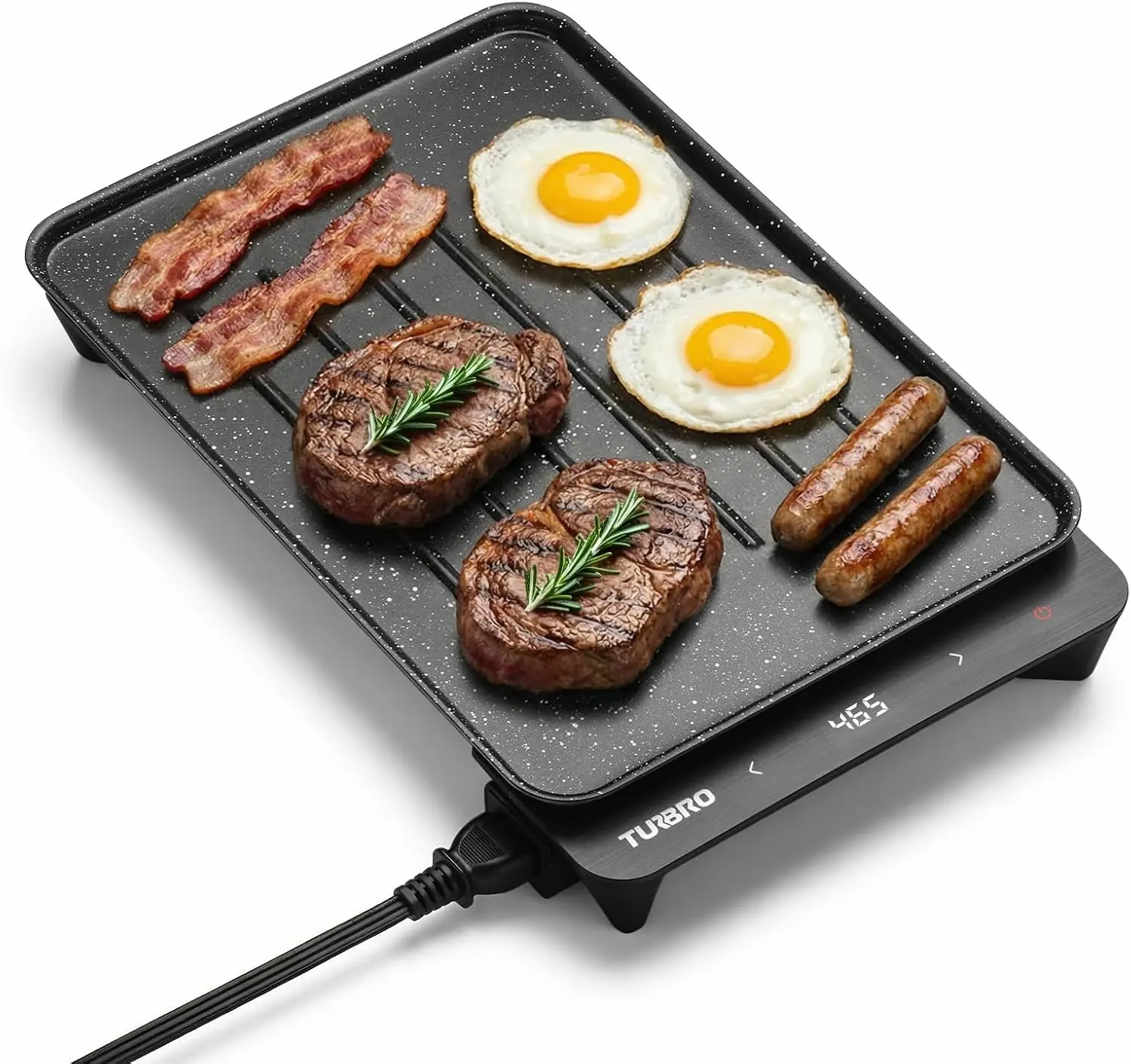 TURBRO EG13 Compact 9” Wide Portable Ceramic Electric Griddle - 100-120V AC, 300-600W Low-Power, Thick-Film Fast Heating to 100-465°F, Non-Stick Smokeless, Smart NTC Temp Control for Camping, RV Use, Solar Generators, 13” Long, Camping Enthusiasts, Fuel G