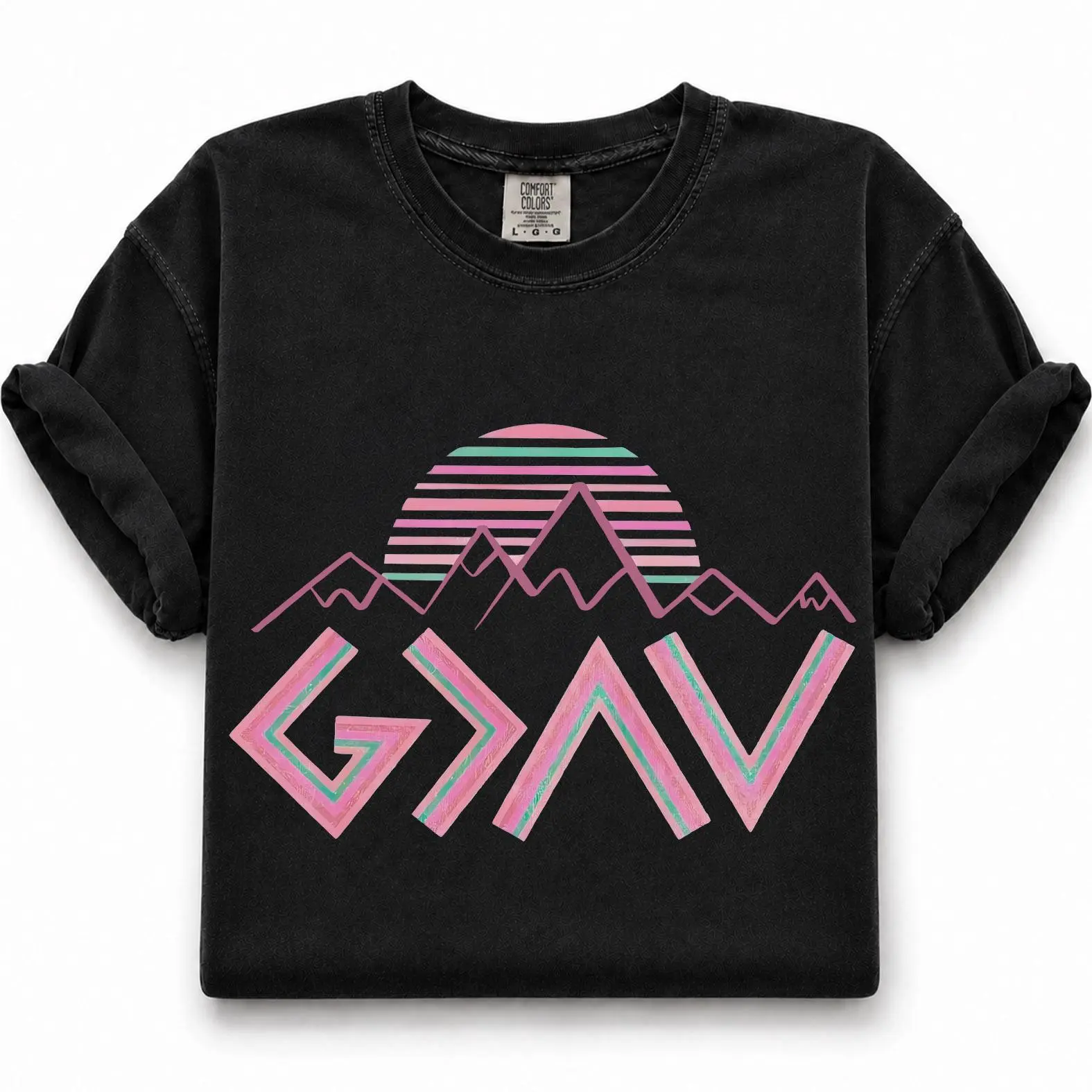 Unisex Cotton Short-Sleeve Christian Faith Top - Comfort Colors "God Is Greater Than The Highs and Lows" Retro Mountain Sunset Graphic Streetwear Sports Tee, Christian Gift, Shortsleeve, Tshirt