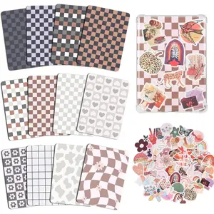 12PCS Inserts Cardstock Paper for E-Reader, and 50PCS Vintage Aesthetic Stickers, 6.8" Fashionably Simple Theme E-reader Back Cover Insert Decorating Accessories for Paper White 11th/12th