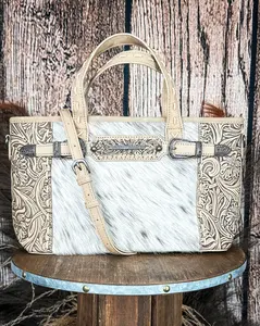 Women's Frontier Buckle Hide Tan Tote Bag, Trinity Ranch Handcrafted Fashionable Unique Bag, Fashionable Unique Bags