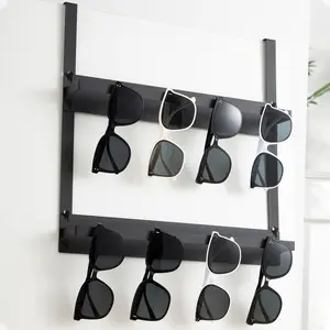 LemonRoad Over Door Sunglasses Organizer 2-Layer Metal Holder Black