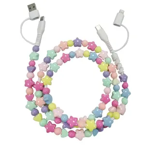 Pearl-Decorated Aesthetic Charging Cable, 2-in-1 USB-C Fast Charging Data Cable for Lightning, 3.3 ft Fast-Charging USB Fast Charge Cord for Women, Available in Multiple Colors, Holiday Gift
