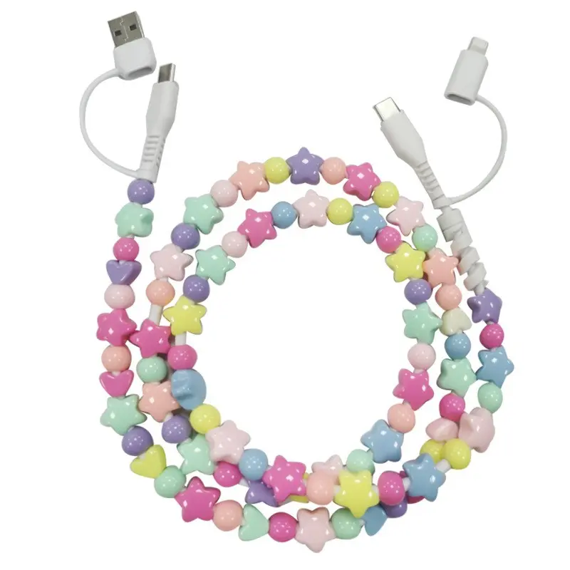 Pearl-Decorated Aesthetic Charging Cable, 2-in-1 USB-C Fast Charging Data Cable for Lightning, 3.3 ft Fast-Charging USB Fast Charge Cord for Women, Available in Multiple Colors, Holiday Gift, Fast Charger Cord