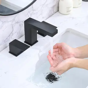Black Waterfall Bathroom Faucet 8 Inch Widespread Bathroom Sink Faucet 3 Hole,Modern Matte Black Vanity Bathroom Faucets for Sink with Pop Up Drain and Supply Lines