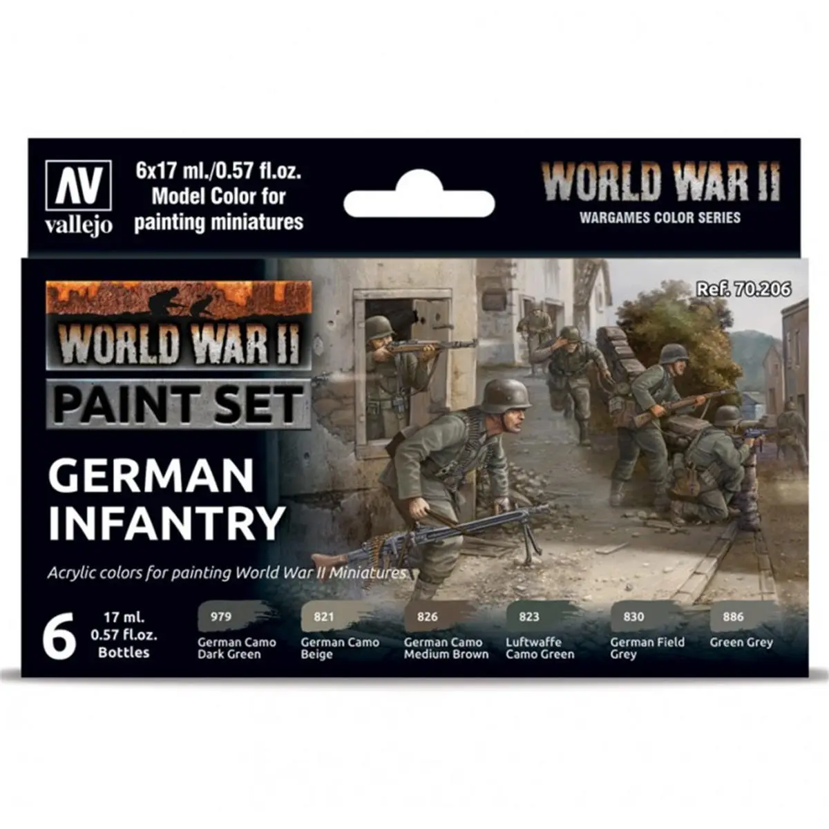 Vallejo VJP70206 WWII German Infantry DIY Painting Supplies Kit, 17ml Miniature WWII Colors (German Camouflage Beige, Green Grey), Office Stationery to Capture Distinctive Uniform Detailing