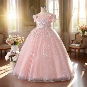 0085 Tween Girl Ruffled Tulle Princess Dress Suitable For Valentine's Day Party Birthday Prom Flower Girl Wedding School Performance Holiday Celebration