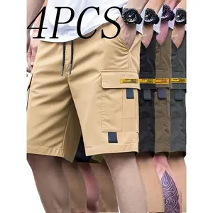 4 Pcs Men's Summer Cargo Shorts, Multi-Pocket Trendy Casual Pants with Drawstring Waist, Street Style Versatile Design, Multiple Colors Available for Daily Outdoor Wear