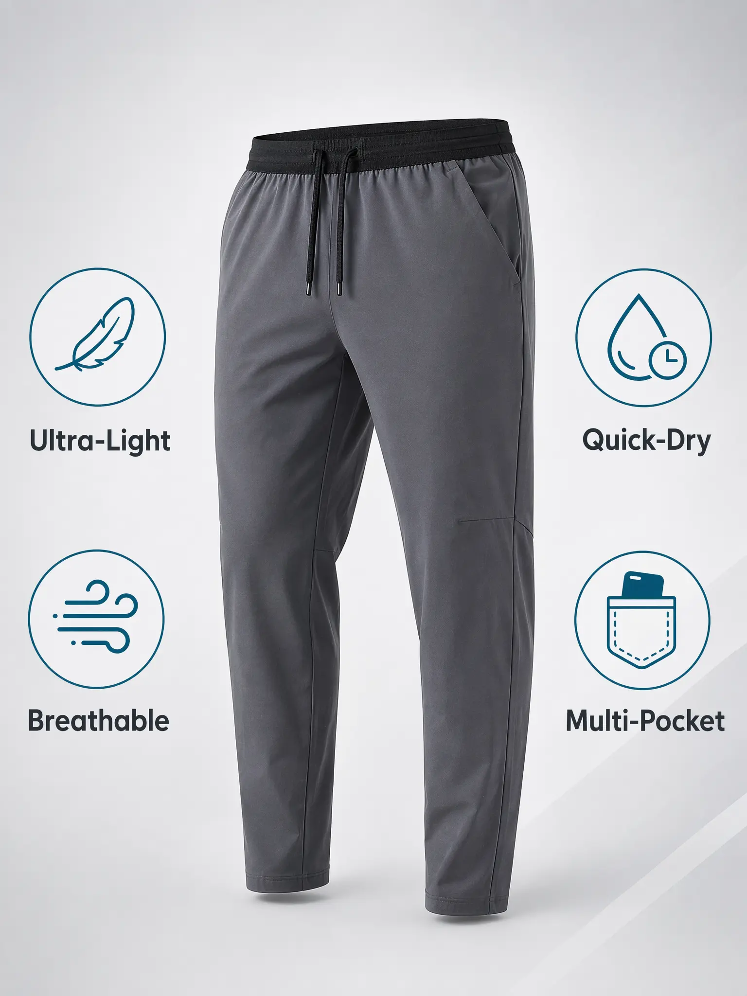 Men's High-Stretch Quick-Dry Breathable Lightweight Mesh Running Tights - Drawstring Waist, for Summer Fitness & Marathon Training