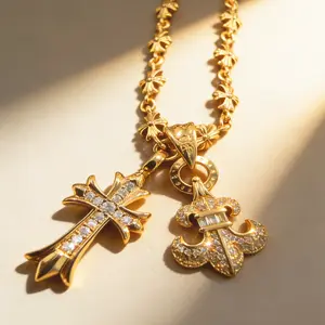 [2026 New Arrival] Gold-plated stainless steel hypoallergenic cross necklace, 18-inch diamond-encrusted clavicle chain, suitable for mothers, daughters, teenagers, and all women. Fashion jewelry with a beautiful gift box.