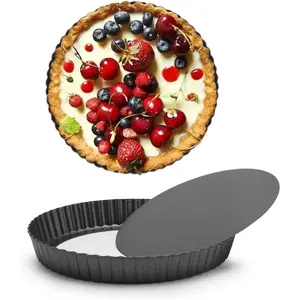 Beasea Mini Tart Pans for Baking, 2pcs 8 Inch Tart Pan with Removable Bottom Small Non Stick Carbon Steel Quiche Pie Pans for Oven Baking
