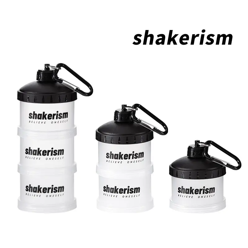 Shaker Bottle with Storage Compartments 16oz, 3-Layer Stackable Protein Shaker Cup, Leak Proof Flip Cap, Stainless Steel Mixer Ball, Portable Supplement Container for Gym, Travel, Pre Workout & Protein Powder