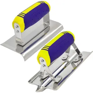 Concrete Tools Set Stainless Steel Concrete Hand Edger (6" x 3", 1/2"R) and Groover (6" x 3", 1/2"W,1/2"D) Plaster Stucco Cement Finishing Tool Kit