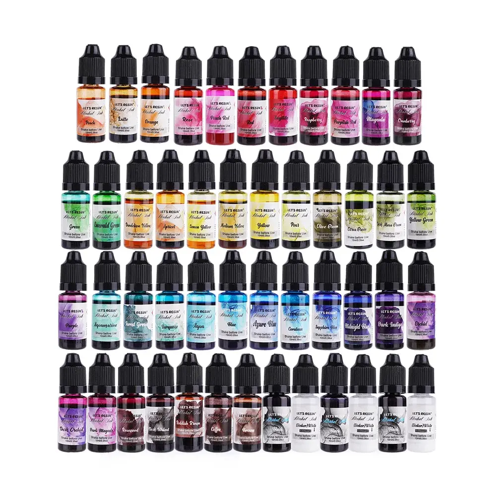 LET'S RESIN 48pcs Concentrated Alcohol Ink Set, Vibrant Colors Alcohol-Based Resin Ink for Epoxy Resin, Alcohol Paint Dye for Resin Art, Tumblers, Epoxy Resin (Each 0.35oz)