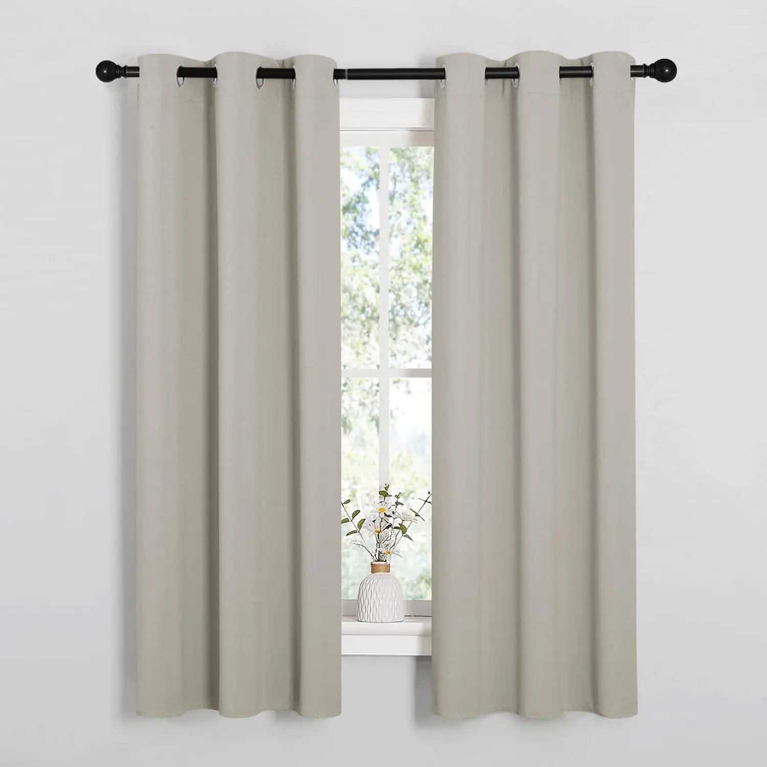NICETOWN Kitchen Curtains, Short Curtains for Bedroom Windows, Thermal Insulated Room Darkening Curtain Panels for Girls Room, Cafe (Natural, 34" W by 63" L, 1 Pair)