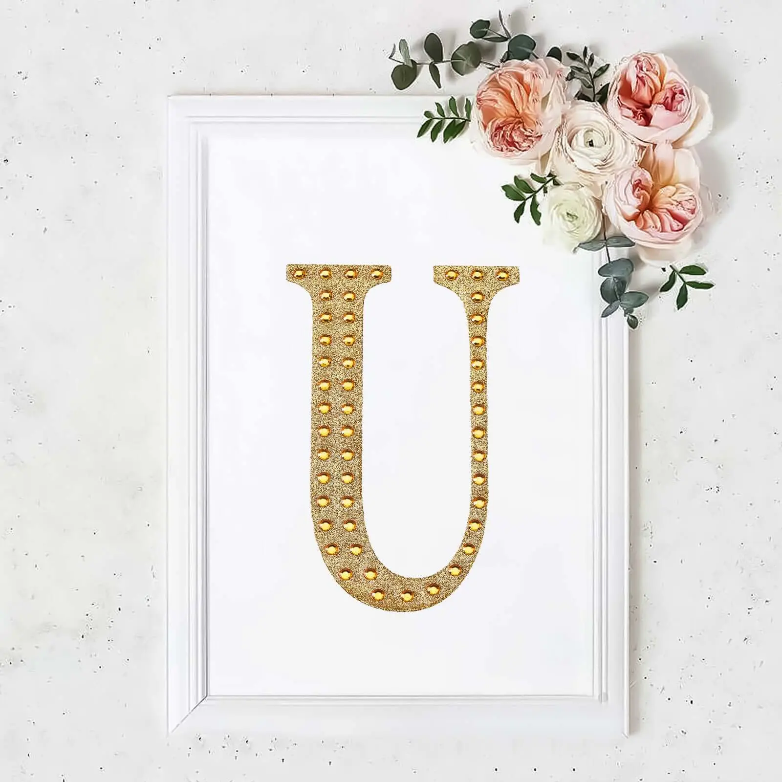 8" Gold Rhinestone Alphabet "U" Letter Stickers, Glitter Adhesive DIY Art Stickers, Scrapbooking & Stamping Craft Embellishments, Glitter Stickers
