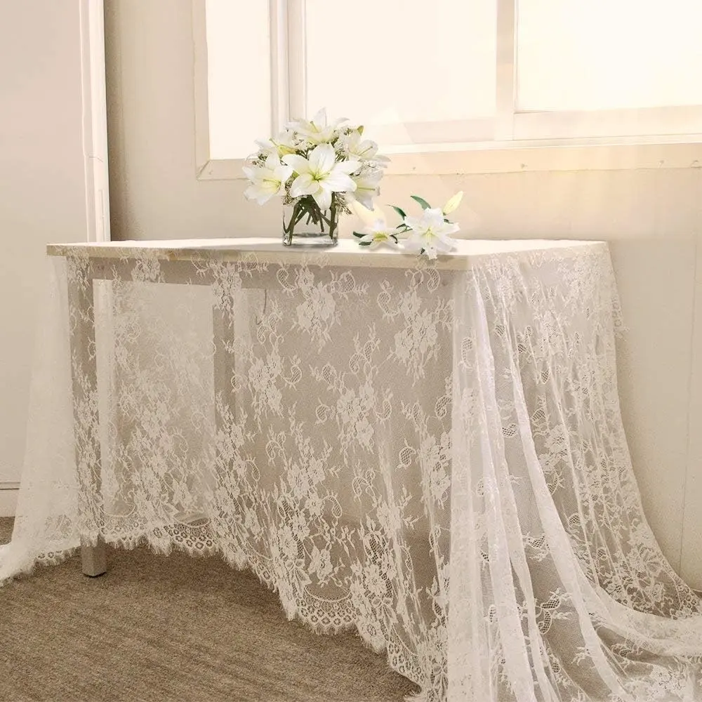 White Lace Tablecloth 60 X120 Inches Rectangle Vintage Embroidered | Lace Table Cloth Bridal Wedding Tablecloths Sheer Overlay for Rustic Outdoor Party Reception Home Decor