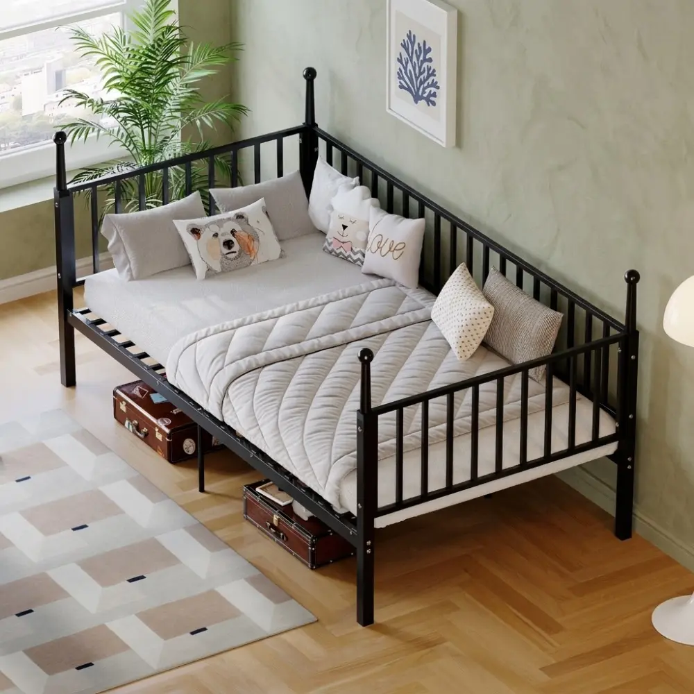 Littleox Metal bunk bed, suitable for children, teenagers and adults, sturdy and durable, no spring mattress required, suitable for dormitories and bedrooms, black