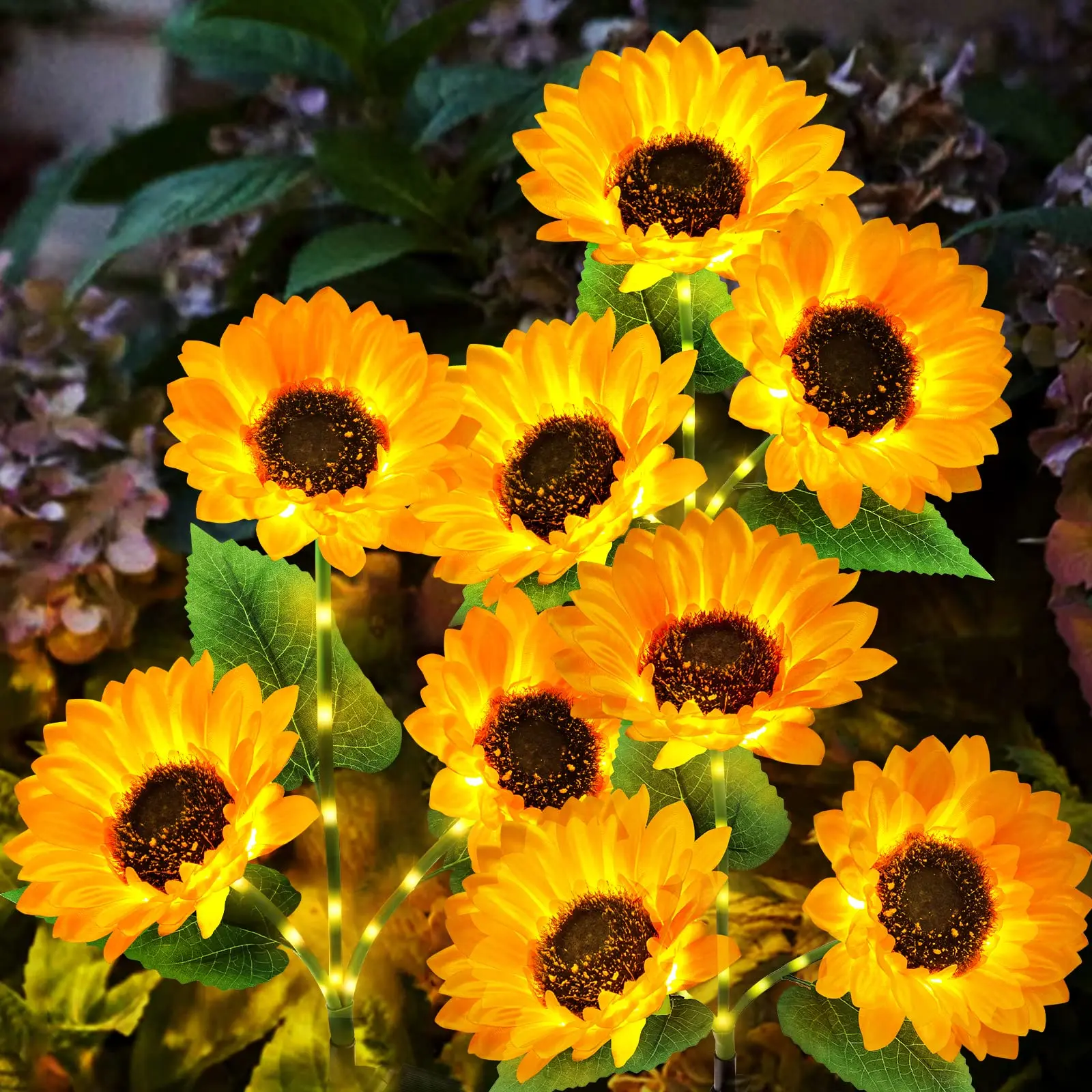 Solar Powered LED Sunflower Garden Lights Set of 2/4/6 Pieces Realistic Nighttime Glow for Yard Lawn Patio Porch Waterproof IP65 Energy Efficient Outdoor Lighting Durable Plastic Flowers All Weather Protection