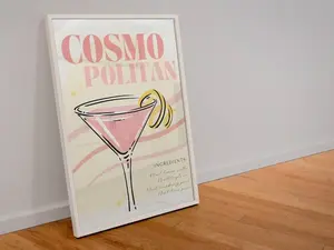Printable Cosmopolitan Poster, Preppy Wall Art Pink, Trendy Cocktail Poster